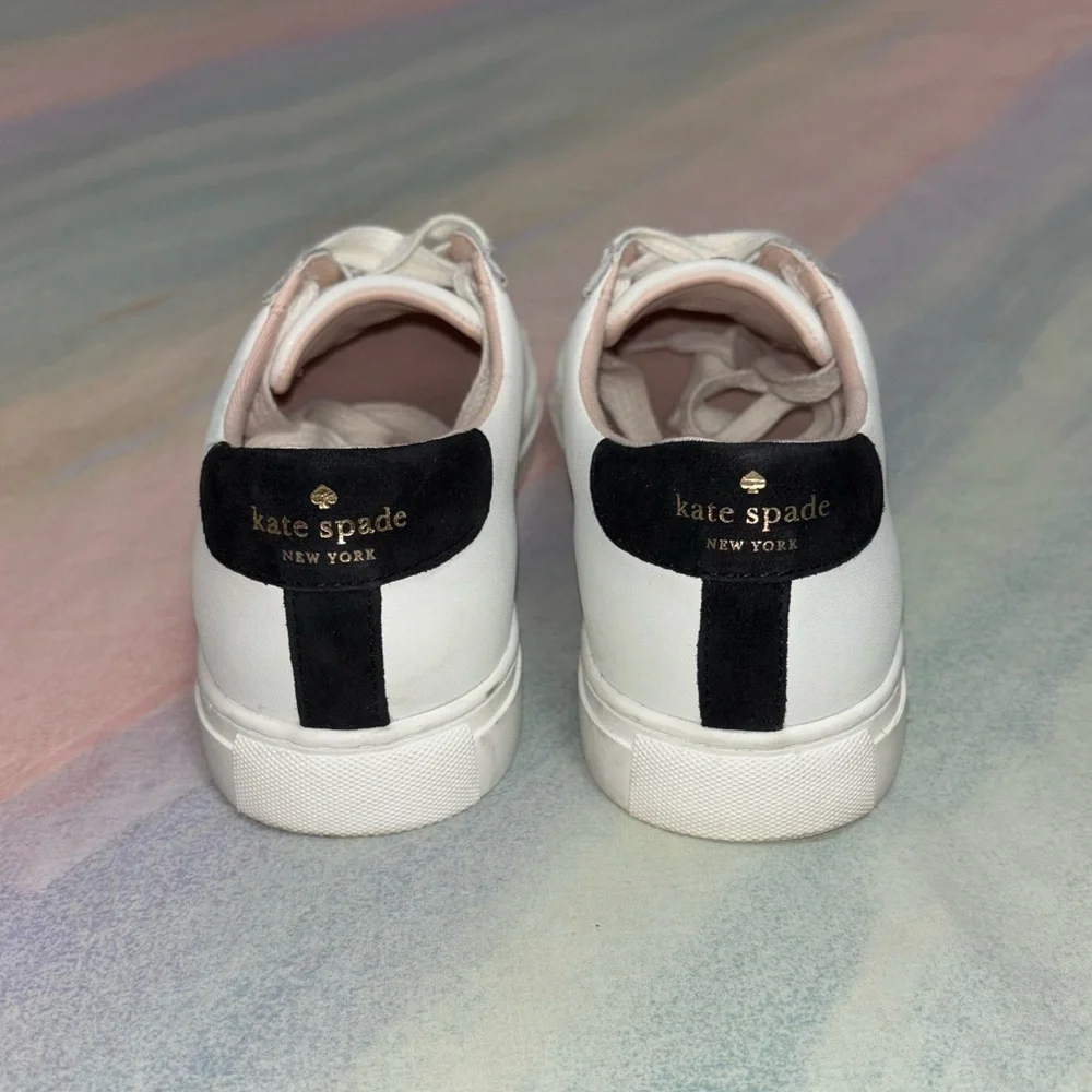 kate spade Fez White Sneakers with Black Heart Accent
